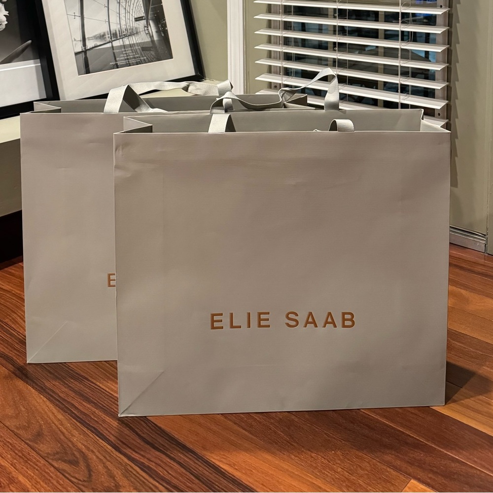 2 Authentic Elie Saab Large Paper Shopping Gift Bags 25" x 21" x 6"